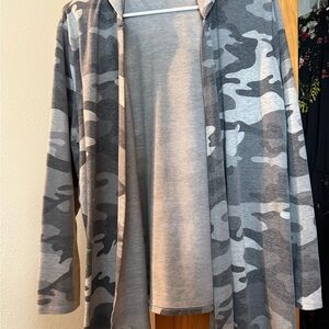 Gray Camo Open-Front Women's Cardigan Sweater